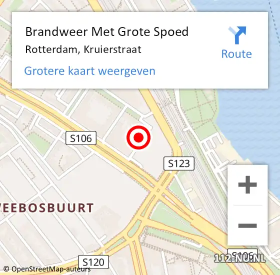 Locatie op kaart van de 112 melding: Brandweer Met Grote Spoed Naar Rotterdam, Kruierstraat op 8 november 2024 14:28