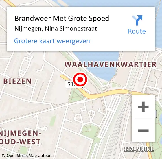 Locatie op kaart van de 112 melding: Brandweer Met Grote Spoed Naar Nijmegen, Nina Simonestraat op 8 november 2024 14:43