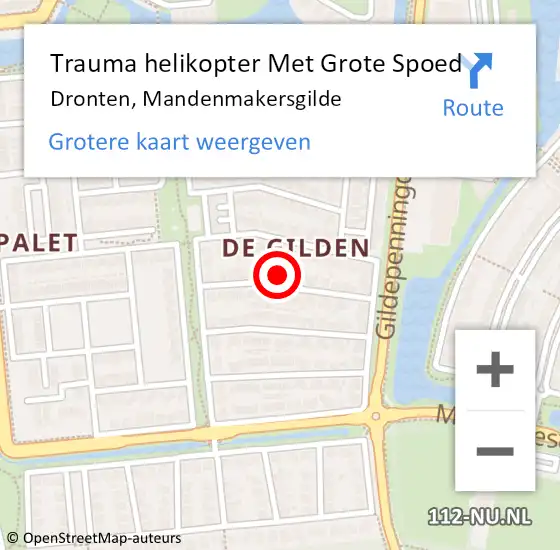 Locatie op kaart van de 112 melding: Trauma helikopter Met Grote Spoed Naar Dronten, Mandenmakersgilde op 8 november 2024 14:57