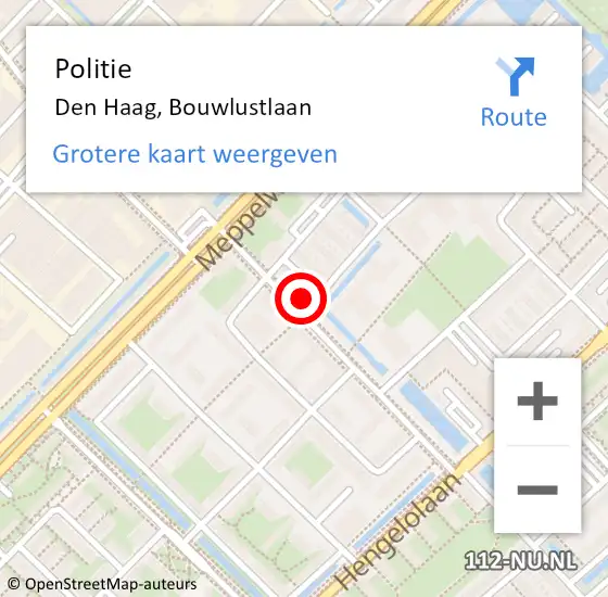 Locatie op kaart van de 112 melding: Politie Den Haag, Bouwlustlaan op 8 november 2024 15:00