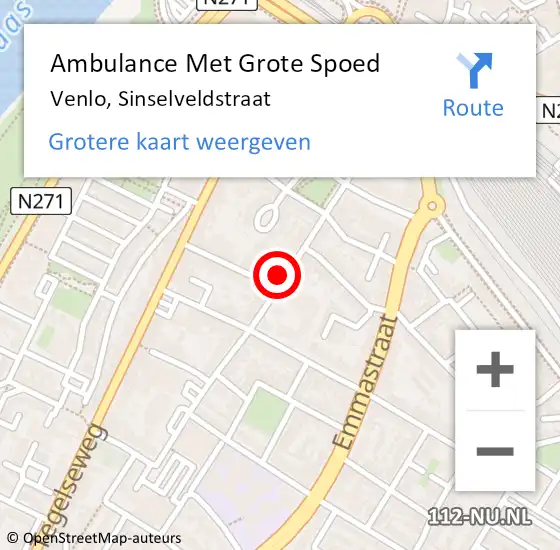 Locatie op kaart van de 112 melding: Ambulance Met Grote Spoed Naar Venlo, Sinselveldstraat op 8 november 2024 15:09