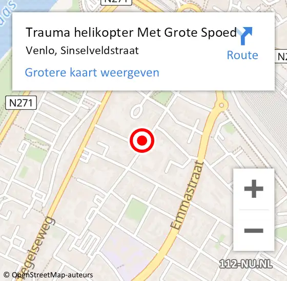 Locatie op kaart van de 112 melding: Trauma helikopter Met Grote Spoed Naar Venlo, Sinselveldstraat op 8 november 2024 15:09