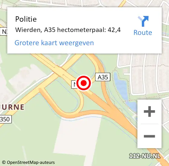 Locatie op kaart van de 112 melding: Politie Wierden, N35 hectometerpaal: 42,4 op 8 november 2024 15:36