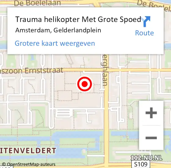 Locatie op kaart van de 112 melding: Trauma helikopter Met Grote Spoed Naar Amsterdam, Gelderlandplein op 8 november 2024 16:07