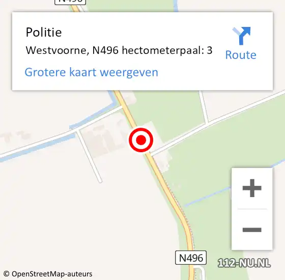 Locatie op kaart van de 112 melding: Politie Westvoorne, N496 hectometerpaal: 3 op 8 november 2024 16:35