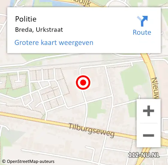 Locatie op kaart van de 112 melding: Politie Breda, Urkstraat op 8 november 2024 16:39