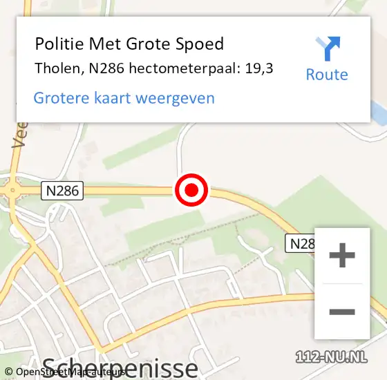 Locatie op kaart van de 112 melding: Politie Met Grote Spoed Naar Tholen, N286 hectometerpaal: 19,3 op 8 november 2024 16:56