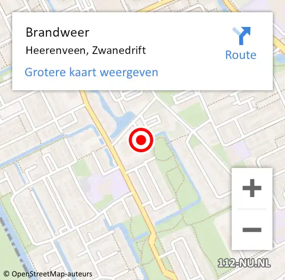 Locatie op kaart van de 112 melding: Brandweer Heerenveen, Zwanedrift op 8 november 2024 17:01