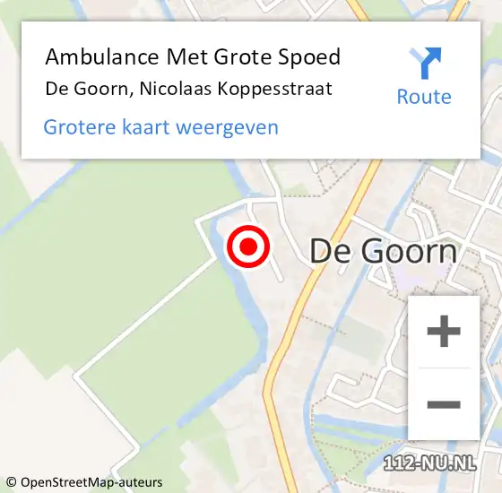 Locatie op kaart van de 112 melding: Ambulance Met Grote Spoed Naar De Goorn, Nicolaas Koppesstraat op 8 november 2024 17:46