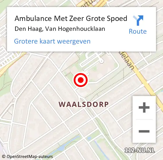 Locatie op kaart van de 112 melding: Ambulance Met Zeer Grote Spoed Naar Den Haag, Van Hogenhoucklaan op 8 november 2024 18:49