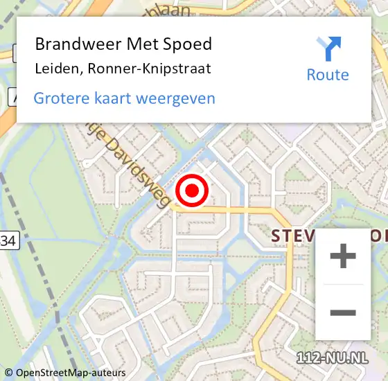 Locatie op kaart van de 112 melding: Brandweer Met Spoed Naar Leiden, Ronner-Knipstraat op 8 november 2024 18:57