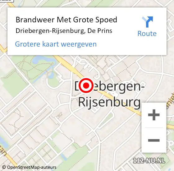 Locatie op kaart van de 112 melding: Brandweer Met Grote Spoed Naar Driebergen-Rijsenburg, De Prins op 8 november 2024 18:59