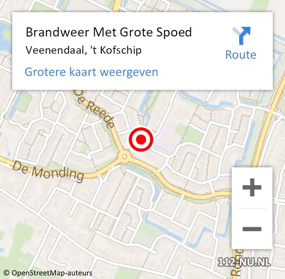 Locatie op kaart van de 112 melding: Brandweer Met Grote Spoed Naar Veenendaal, 't Kofschip op 8 november 2024 19:02