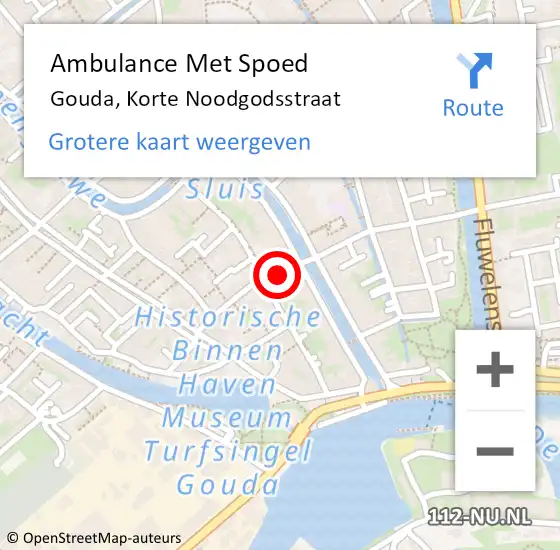 Locatie op kaart van de 112 melding: Ambulance Met Spoed Naar Gouda, Korte Noodgodsstraat op 8 november 2024 19:34