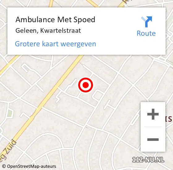 Locatie op kaart van de 112 melding: Ambulance Met Spoed Naar Geleen, Kwartelstraat op 26 oktober 2014 10:16