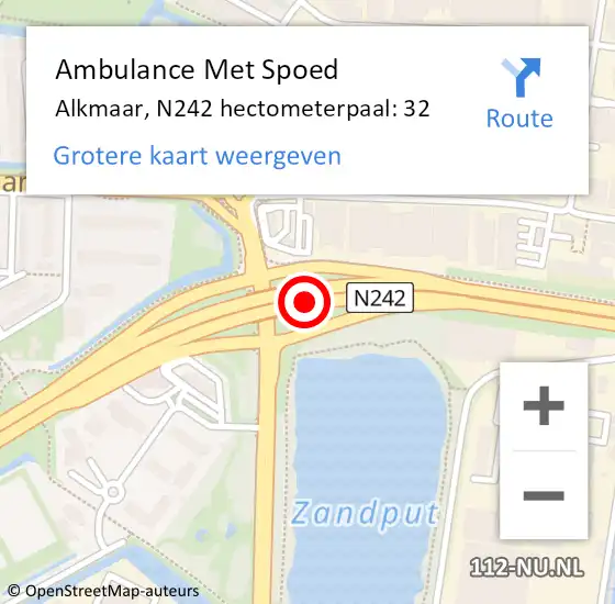 Locatie op kaart van de 112 melding: Ambulance Met Spoed Naar Alkmaar, N242 hectometerpaal: 32 op 8 november 2024 20:56