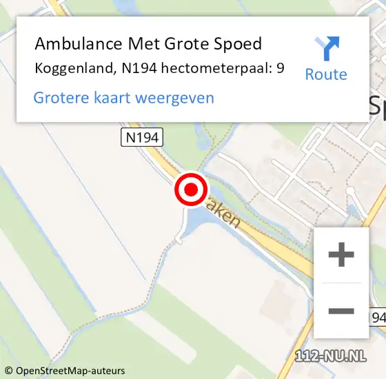 Locatie op kaart van de 112 melding: Ambulance Met Grote Spoed Naar Koggenland, N194 hectometerpaal: 9 op 8 november 2024 21:02