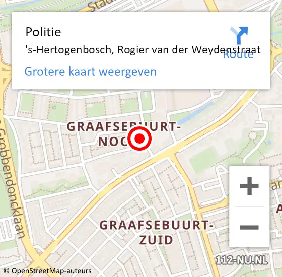 Locatie op kaart van de 112 melding: Politie 's-Hertogenbosch, Rogier van der Weydenstraat op 8 november 2024 21:35