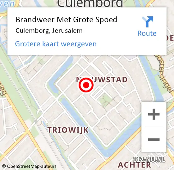 Locatie op kaart van de 112 melding: Brandweer Met Grote Spoed Naar Culemborg, Jerusalem op 8 november 2024 21:38