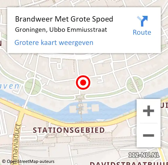 Locatie op kaart van de 112 melding: Brandweer Met Grote Spoed Naar Groningen, Ubbo Emmiusstraat op 8 november 2024 21:47