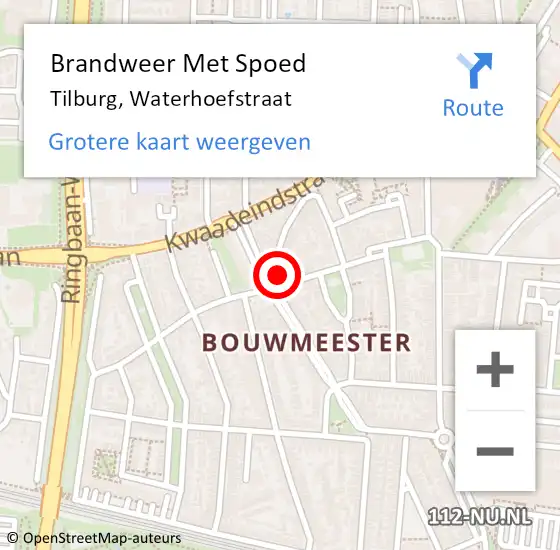 Locatie op kaart van de 112 melding: Brandweer Met Spoed Naar Tilburg, Waterhoefstraat op 8 november 2024 22:40