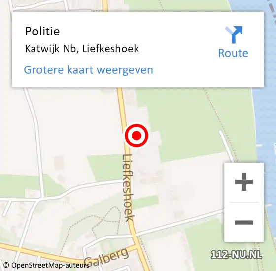 Locatie op kaart van de 112 melding: Politie Katwijk Nb, Liefkeshoek op 18 oktober 2013 19:36