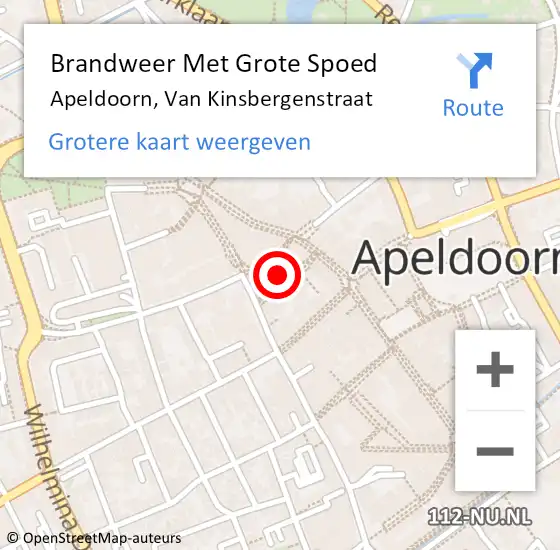 Locatie op kaart van de 112 melding: Brandweer Met Grote Spoed Naar Apeldoorn, Van Kinsbergenstraat op 8 november 2024 23:10