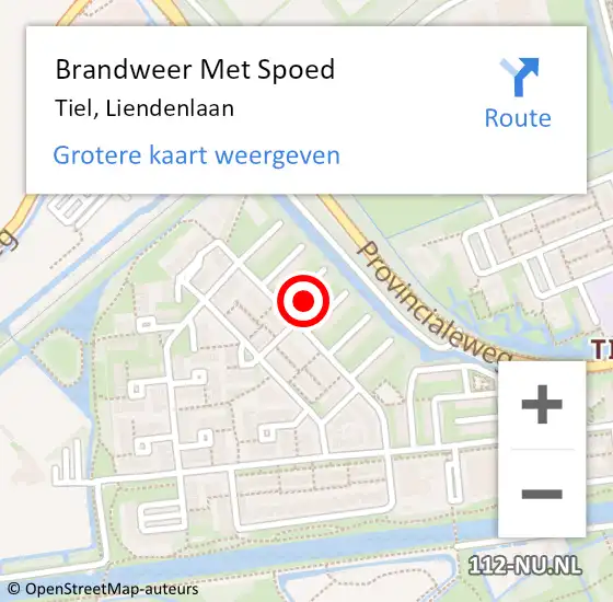 Locatie op kaart van de 112 melding: Brandweer Met Spoed Naar Tiel, Liendenlaan op 8 november 2024 23:22