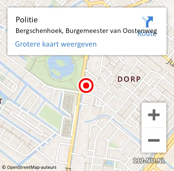 Locatie op kaart van de 112 melding: Politie Bergschenhoek, Burgemeester van Oostenweg op 8 november 2024 23:50