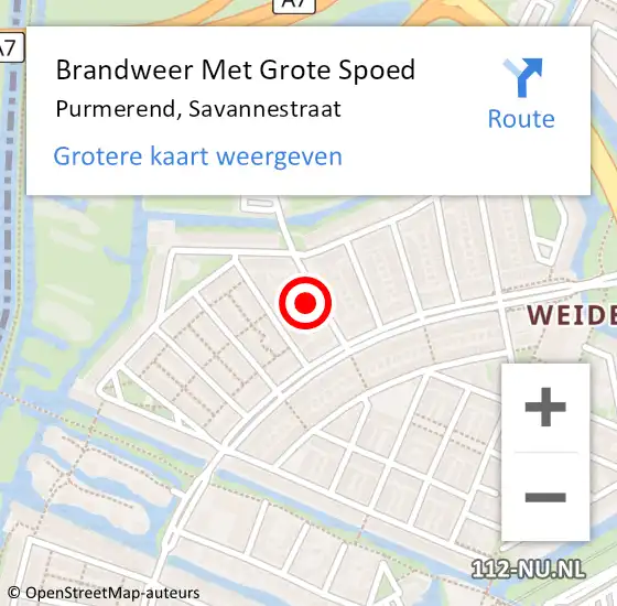 Locatie op kaart van de 112 melding: Brandweer Met Grote Spoed Naar Purmerend, Savannestraat op 9 november 2024 00:32