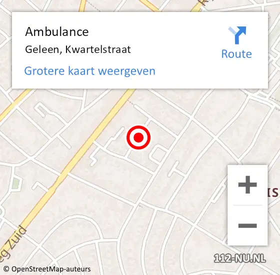 Locatie op kaart van de 112 melding: Ambulance Geleen, Kwartelstraat op 26 oktober 2014 10:33