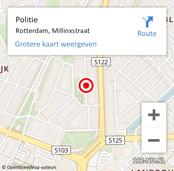 Locatie op kaart van de 112 melding: Politie Rotterdam, Millinxstraat op 9 november 2024 00:50