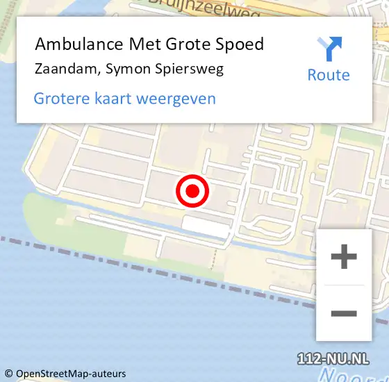 Locatie op kaart van de 112 melding: Ambulance Met Grote Spoed Naar Zaandam, Symon Spiersweg op 9 november 2024 01:02