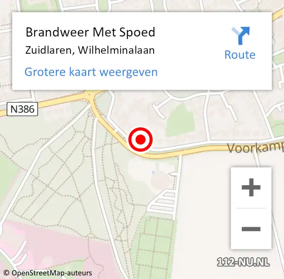 Locatie op kaart van de 112 melding: Brandweer Met Spoed Naar Zuidlaren, Wilhelminalaan op 9 november 2024 02:18