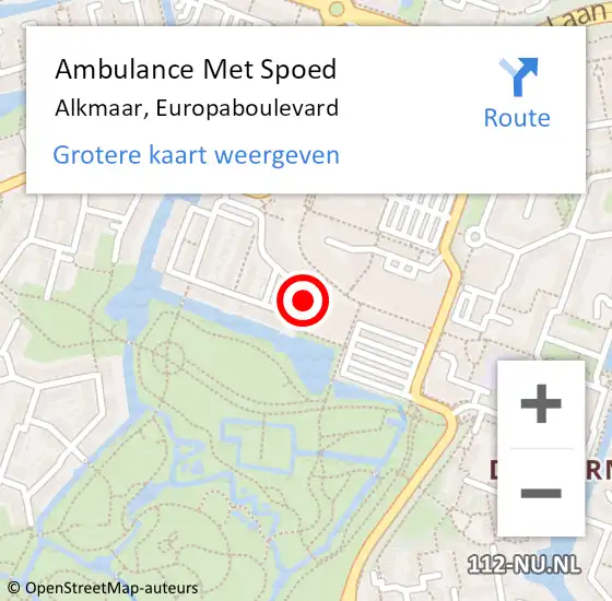 Locatie op kaart van de 112 melding: Ambulance Met Spoed Naar Alkmaar, Europaboulevard op 9 november 2024 02:25