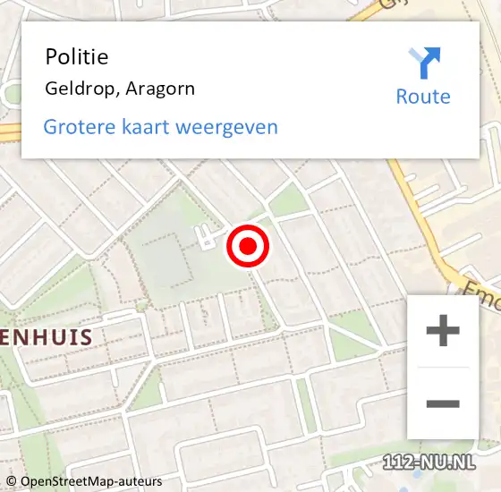 Locatie op kaart van de 112 melding: Politie Geldrop, Aragorn op 9 november 2024 02:44