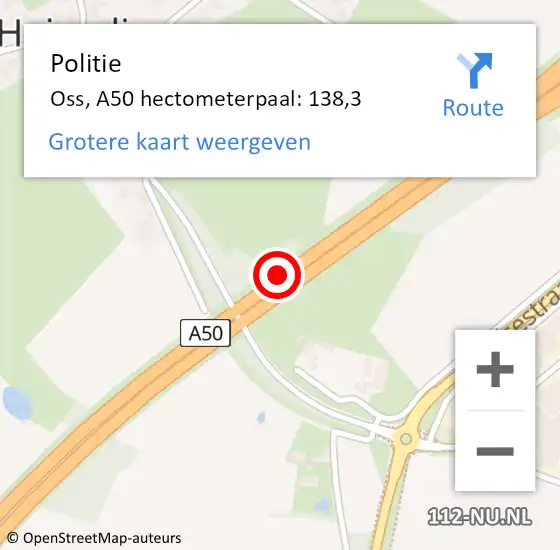 Locatie op kaart van de 112 melding: Politie Oss, A50 hectometerpaal: 138,3 op 9 november 2024 03:14