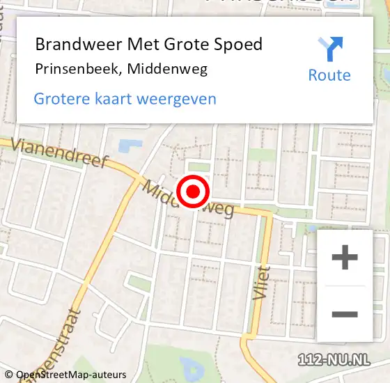 Locatie op kaart van de 112 melding: Brandweer Met Grote Spoed Naar Prinsenbeek, Middenweg op 9 november 2024 03:17