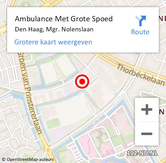 Locatie op kaart van de 112 melding: Ambulance Met Grote Spoed Naar Den Haag, Mgr. Nolenslaan op 9 november 2024 03:18