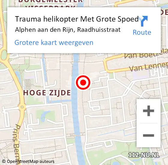 Locatie op kaart van de 112 melding: Trauma helikopter Met Grote Spoed Naar Alphen aan den Rijn, Raadhuisstraat op 9 november 2024 04:15