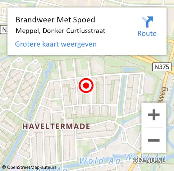 Locatie op kaart van de 112 melding: Brandweer Met Spoed Naar Meppel, Donker Curtiusstraat op 9 november 2024 04:16