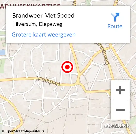 Locatie op kaart van de 112 melding: Brandweer Met Spoed Naar Hilversum, Diepeweg op 9 november 2024 04:25