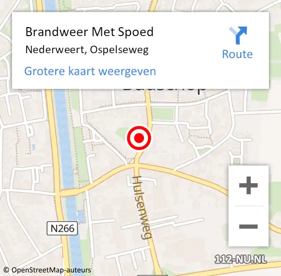 Locatie op kaart van de 112 melding: Brandweer Met Spoed Naar Nederweert, Ospelseweg op 9 november 2024 04:26