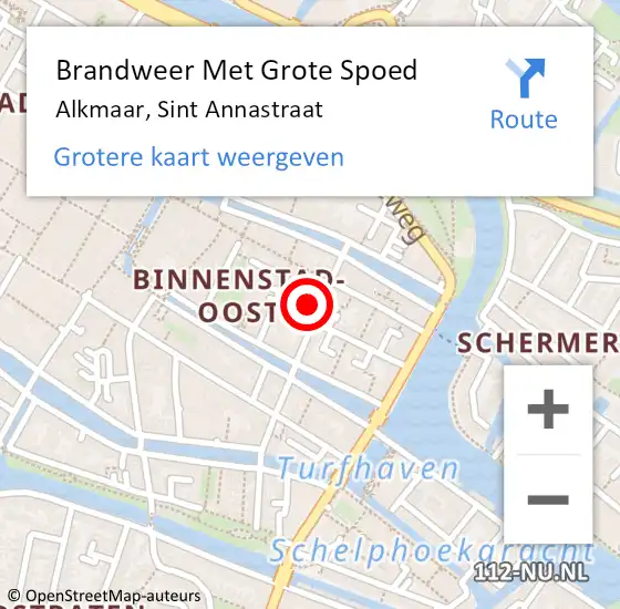 Locatie op kaart van de 112 melding: Brandweer Met Grote Spoed Naar Alkmaar, Sint Annastraat op 9 november 2024 04:57