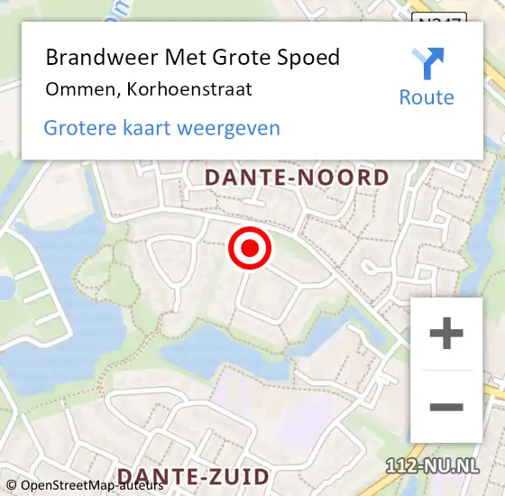 Locatie op kaart van de 112 melding: Brandweer Met Grote Spoed Naar Ommen, Korhoenstraat op 9 november 2024 04:57