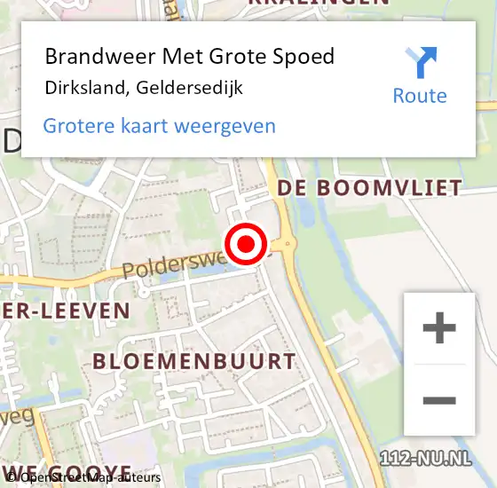 Locatie op kaart van de 112 melding: Brandweer Met Grote Spoed Naar Dirksland, Geldersedijk op 9 november 2024 05:24