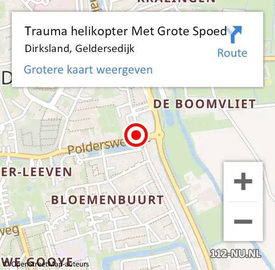 Locatie op kaart van de 112 melding: Trauma helikopter Met Grote Spoed Naar Dirksland, Geldersedijk op 9 november 2024 05:27