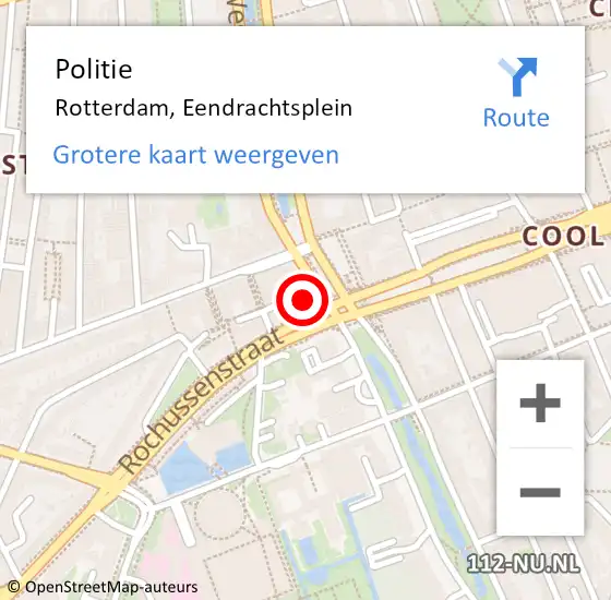 Locatie op kaart van de 112 melding: Politie Rotterdam, Eendrachtsplein op 9 november 2024 05:33