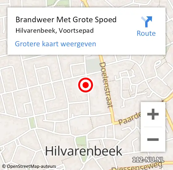 Locatie op kaart van de 112 melding: Brandweer Met Grote Spoed Naar Hilvarenbeek, Voortsepad op 9 november 2024 08:17