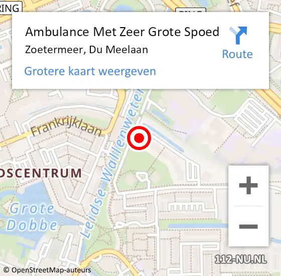 Locatie op kaart van de 112 melding: Ambulance Met Zeer Grote Spoed Naar Zoetermeer, Du Meelaan op 9 november 2024 08:22